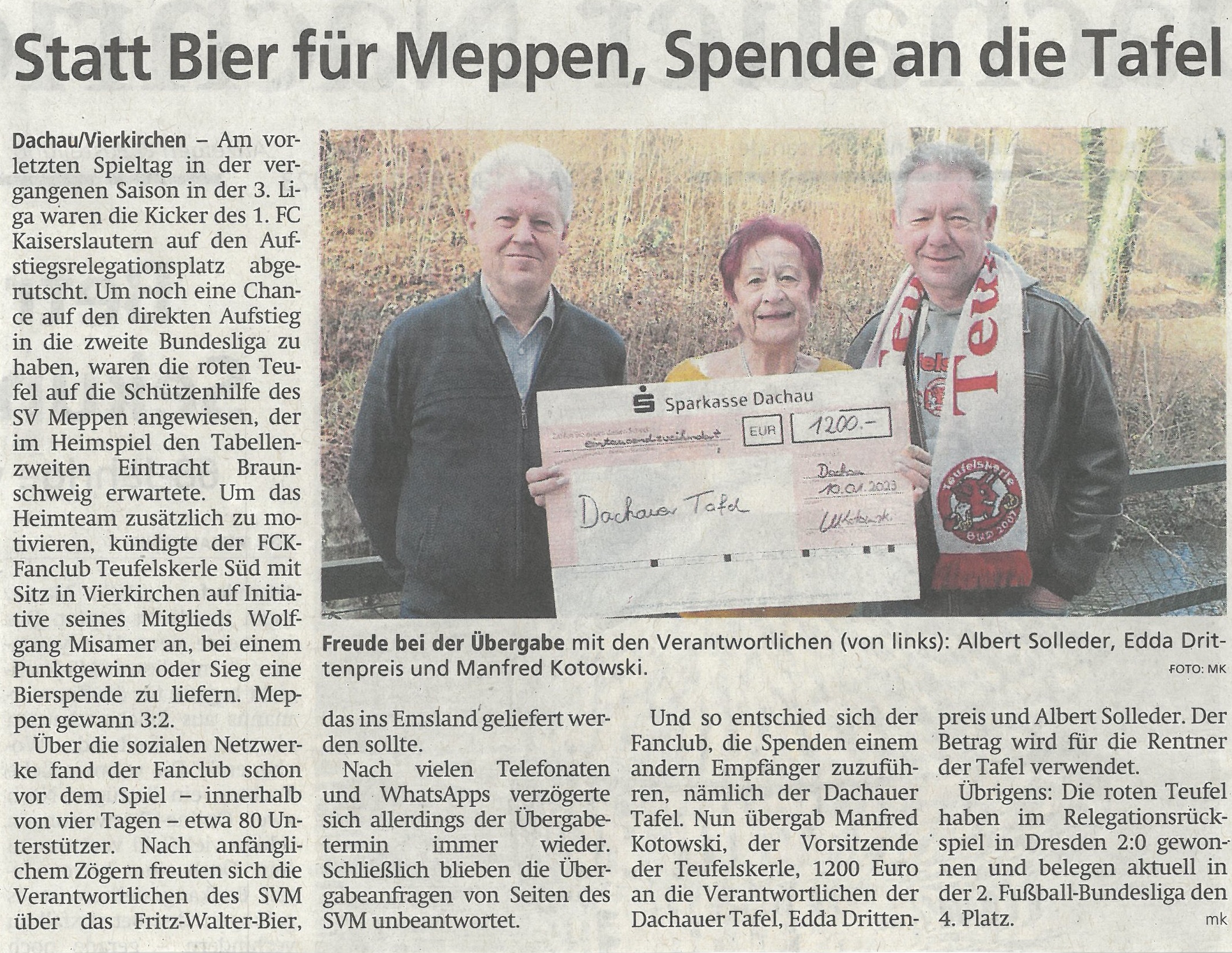 Statt Bier für Meppen, Spende an die Tafel